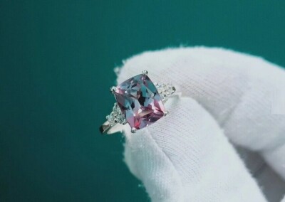 Hexagon Cut Lab Alexandrite Gemstone Cluster Engagement Ring