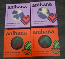 Anihana Handcrafted Soap Watermelon Crush & Lavender Love 4-Pack Lot 4.23 oz