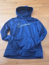 Nike Youth XS Dri Fit Hoody Sweatshirt Navy Blue and White