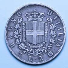 VITTORIO EMANUELE II 2 LIRE 1863 NAPOLI STEMMA ARGENTO BB SILVER COIN COLLEZIONE