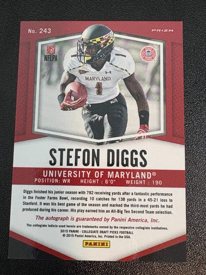 2015 Panini Prizm Draft Picks Stefon Diggs Rookie Silver Auto #243 - Image 2 of 3