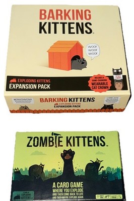 Exploding Kittens Barking Kittens Expansion + Zombie Kittens Card Game Lot