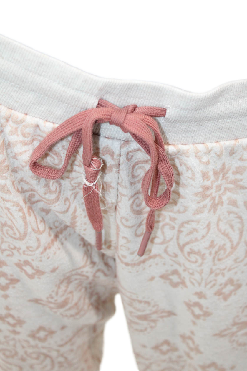 PJ Salvage Womens Crew Neck Abstract Sweater Jogger Pants Set White Beige Medium