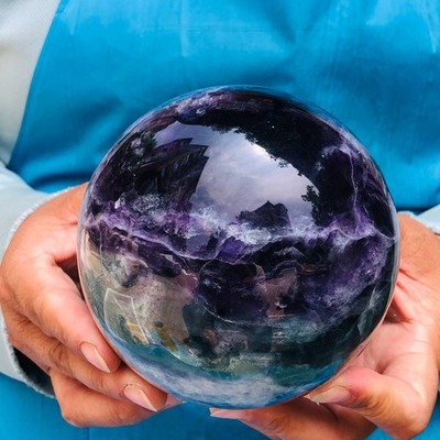 2020G Natural Fluorite Quartz Sphere Crystal Energy Ball Healing Decor