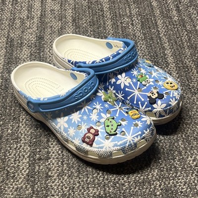 Crocs Classic Clog Adult Blue White Snow Flakes Winter Size 9 11 US Charms
