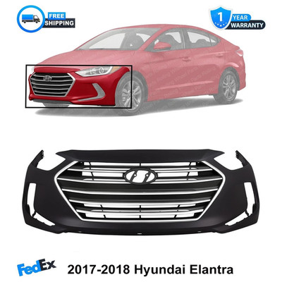 Front Bumper Cover Primed & Grille Assembly Kit For 2017-2018 Hyundai Elantra
