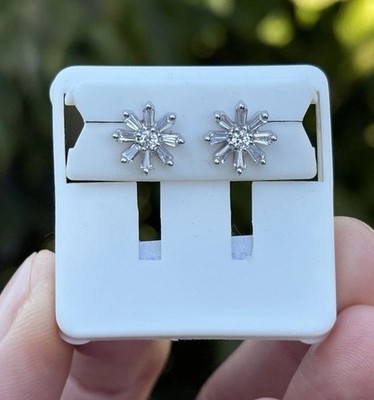 Solid 925 Sterling Silver 9mm Floral/Star Stud Earrings. 9 Stones Each. $50 MSRP