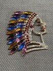 Dominique Brooch Pin Indian Chief Multi Color Vintage Brooch Signed — photo 2