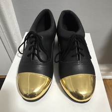 So Danca TA880 Black Lace-Up Tap Dance Shoes Gold Tone Toe Cap