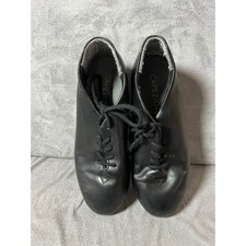 Capezio Kids Black Leather TeleTone Tap Shoes Lace Up Performance Dance