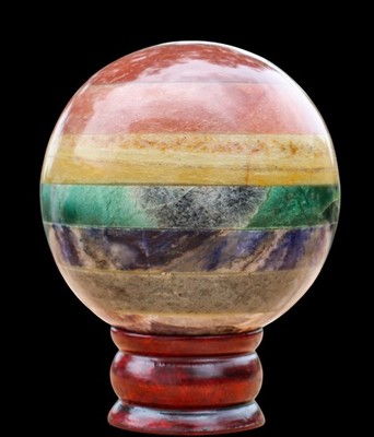 110MM Seven Chakra Crystal Sphere: Reiki Healing Charged Stone, Aura Balancing