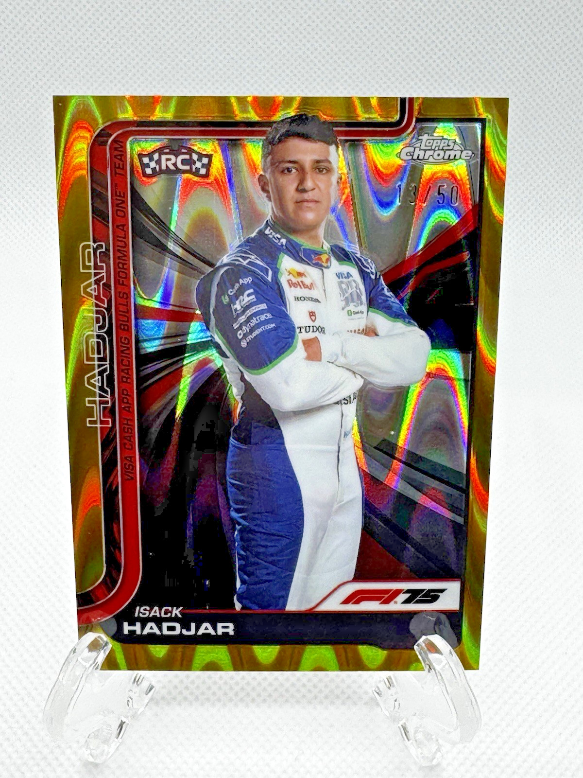 2025 Topps Chrome F1 Isack Hadjar RC Gold RayWave 13/50 #12 SSP REFRACTOR