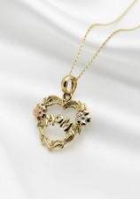 MOM Heart with Flower Pendant 14k Two Tone Gold Necklace 16"