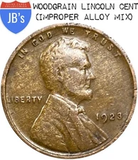 1923 (P) Lincoln Wheat Cent Penny - WOODGRAIN WOODY - Alloy Mixture Error
