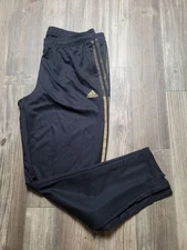 Adidas AEROREADY Track Pants XL Black Gold Trim Mens Tapered Cuffed Zip Pockets