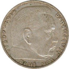 Drittes Reich 2 Mark 1938 E Paul von Hindenburg Silber*