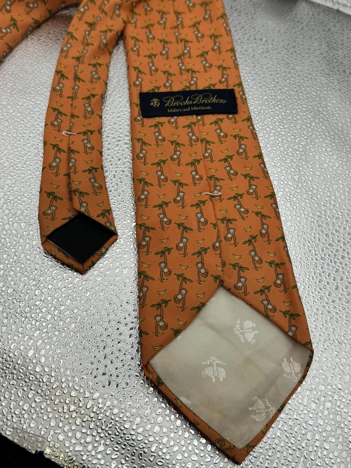Corbata Brooks Brothers Para Hombre Mono Estampado Plátano Naranja Seda Divertida Novedad Foto 2 de 3