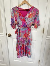 Tahari ASL Size 6 Tiered Tropical Dress Hot Pink Fuchsia Resortwear NWT