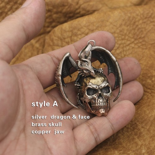 925 Sterling Silver Flying Dragon Punk Skull Pendant Jewelry TA380D Version A - Picture 3 of 12