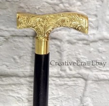 Designer Brass Head Handle Walking Stick Black Wooden Brass Cane Gift New