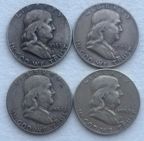 1953-54 Franklin Half Dollar Silver Coins Lot Of 4 AUCTION KV-21