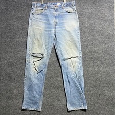 Vintage Levis 505 Jeans Mens 36x34 Blue Orange Tab Distressed Straight Leg Denim