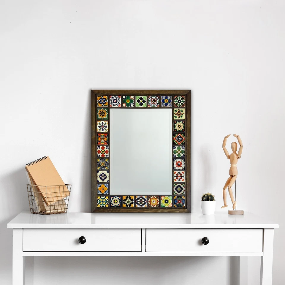 Mediterranean Mosaic Mirror Handmade Ceramic Wood Frame Wall Art Decor Gift - Image 2 of 4