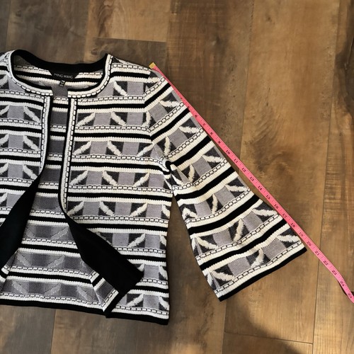 Ming Wang Black/White Geometric Knit Jacket Blazer Women’s Size Medium Petite - Picture 4 of 12