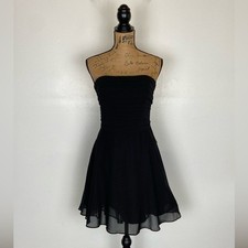 Guess Chiffon Fit & Flare Mini Dress 10 Black Strapless Convertible Evening Prom
