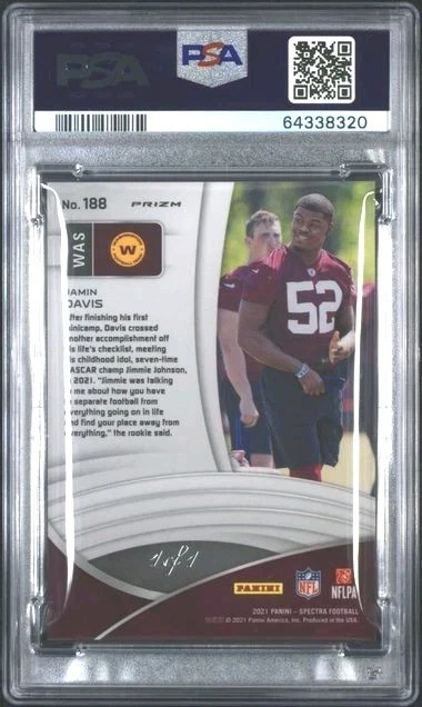 JAMIN DAVIS 2021 PANINI SPECTRA GOLD VINYL RC 1/1 PSA 10 SUPERFRACTOR RC 1 OF 1 - Image 2 of 2