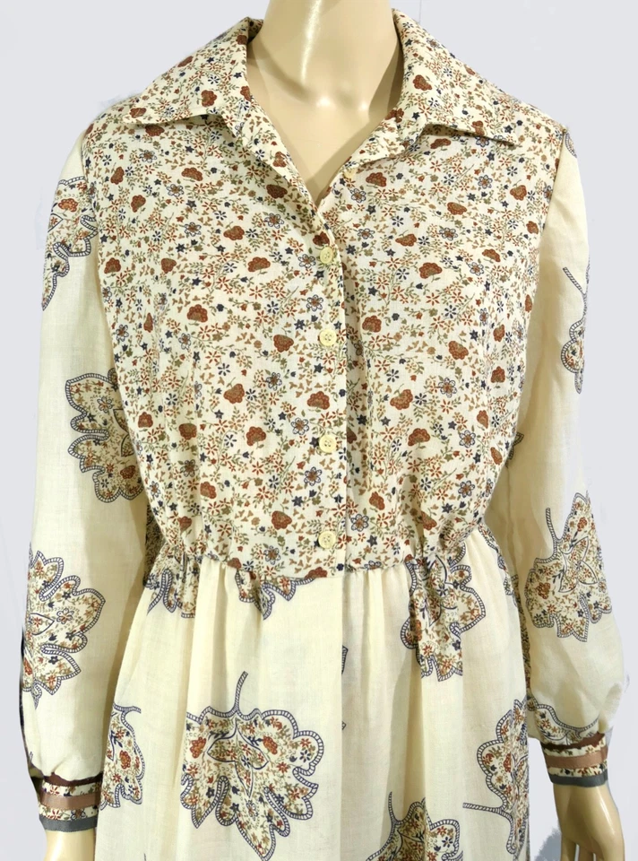 Maxi Vestido Vintage Mod Leslie Fay Calico Algodón Hippie Cottage Core Prairie L Foto 4 de 4