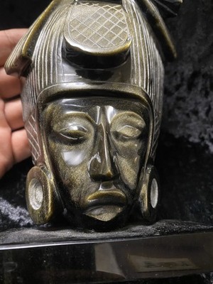 Handgeschnitzter Gold Glanz Obsidian Kopf Mexiko Azteken Maya