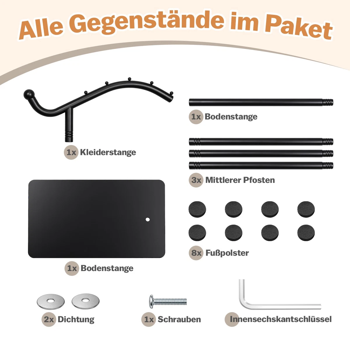 Garderobenständer Metall Kleiderständer Kleiderstange mit Haken Flurgarderobe