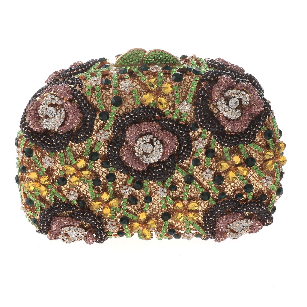 Gold Tone Metal Rhinestone Crystal Clutch Evening Bag HB6139-GNP