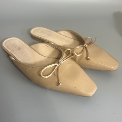 Anthropologie Maeve flat Mule sz 6.5-7 patent nude cream bow pointed toe shoe