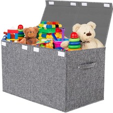 Collapsible Storage Bin with Lid, 82L Large Capacity - Gray Neutral Space-Sav...