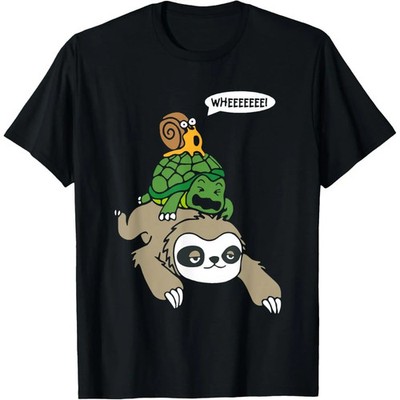 Sloth Turtle Snail Piggyback Running Wild Animal Meme T-Shirt Tee