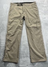 Prana Zion Pants Mens 38x30 28 Inseam Khaki Stretch Nylon Hiking Cargo Roll Up