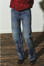 ZARA ZW COLLECTION HI-RISE Floral Studded BARREL JEANS Sz 8