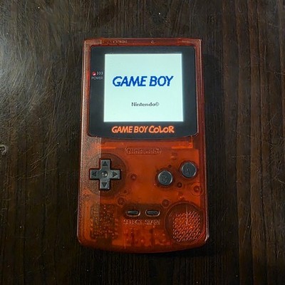 MODDED Clear Red Game Boy Color (GBC) w/IPS Screen, HDMI Out, USB-C Battery, Amp