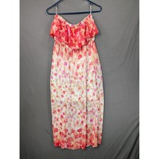 Tyche Pink Orange Abstract Print Strapless Maxi Dress D-1404 Large