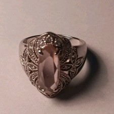 Beautiful Ornate 925 Sterling Silver Rose Quartz Gemstone Ring Size 8