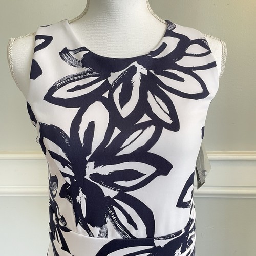 INC International Concepts Floral A-Line Dress Navy Blue And White Size M NWT - 第 2/14 張圖片