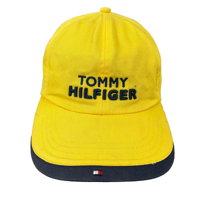 Vintage Tommy Hilfiger Hat Cap Strap Back Yellow Blue 90s Y2K Sport Adjustable