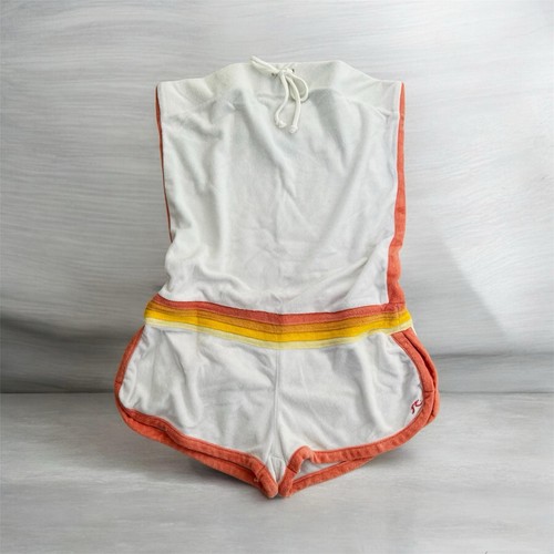 Vintage Terry Cloth Cabana Romper Tube Top Size Medium White Orange Yellow