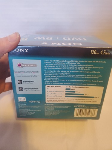 NEW/Sealed Sony DVD + RW 10 Pack Rewriteable DVD Discs 4.7GB 120 Minutes - Picture 5 of 6