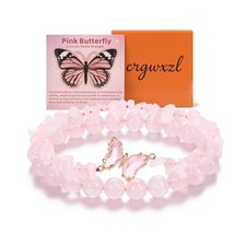 Butterfly Bracelets for Women Healing Crystals Stone Bracelets Pink-Rose quartz
