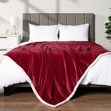 Sherpa Fleece Blanket for Bed, King Size, Maroon 90 x 108 Inches - King Wine