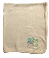 Vtg Cuddle Time baby blanket thermal white w/ pastel bear duck blocks