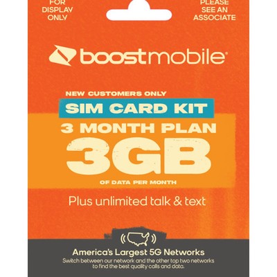 Boost Mobile Preloaded SIM Card Bring Your Own Device 3month Plan  Unlim G2U